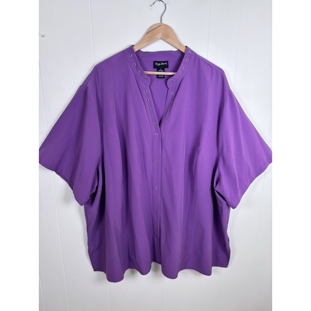 Maggie Barnes 5x 34/36W Top Snap Up Front Grommet‎ Neckline Short Sleeve Purple